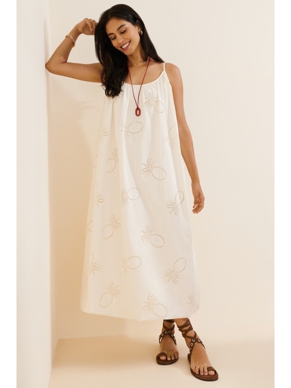 FARM RIO Anthropologie Cotton Bubble Hem Pineapple Maxi Dress